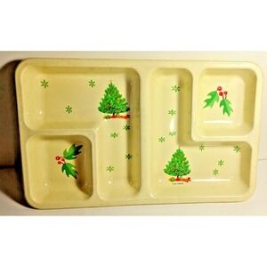 Art Form Ind Christmas Tree Chip Dip Rigid  Plastic Divided Serving Tray Vintage